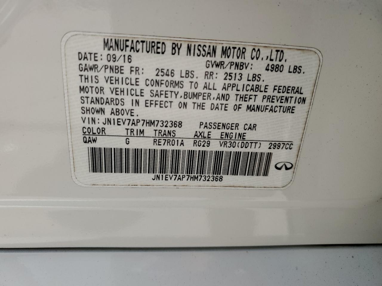 2017 Infiniti Q50 Premium VIN: JN1EV7AP7HM732368 Lot: 59791965