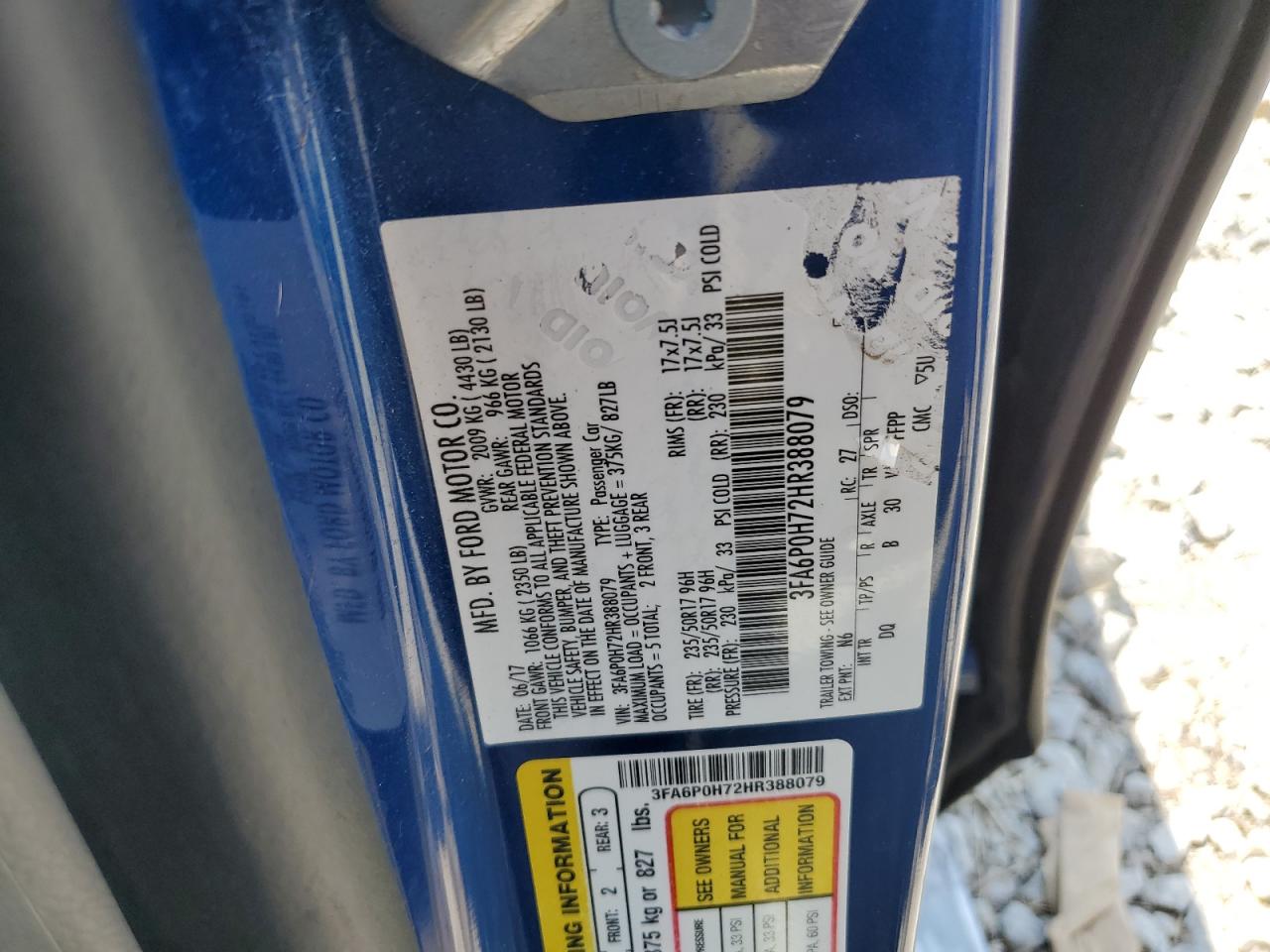 2017 Ford Fusion Se VIN: 3FA6P0H72HR388079 Lot: 62257275