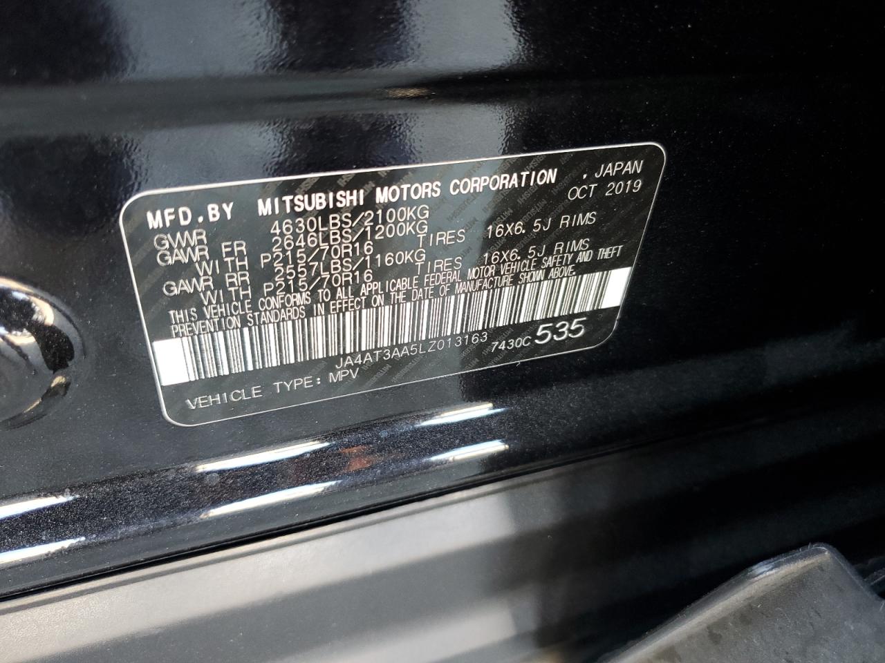 2020 Mitsubishi Eclipse Cross Es VIN: JA4AT3AA5LZ013163 Lot: 61343195