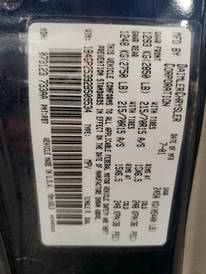2002 Dodge Caravan Se VIN: 1B4GP25392B509534 Lot: 59248915