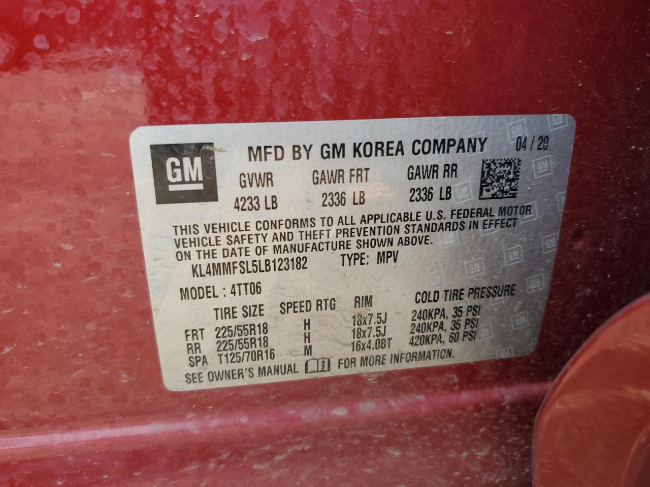 2020 Buick Encore Gx Essence VIN: KL4MMFSL5LB123182 Lot: 61815755