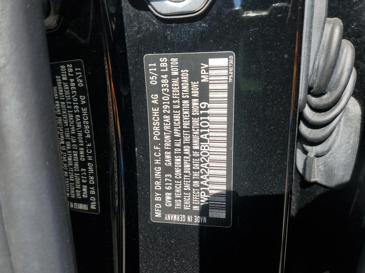 2011 Porsche Cayenne VIN: WP1AA2A20BLA10119 Lot: 62713145