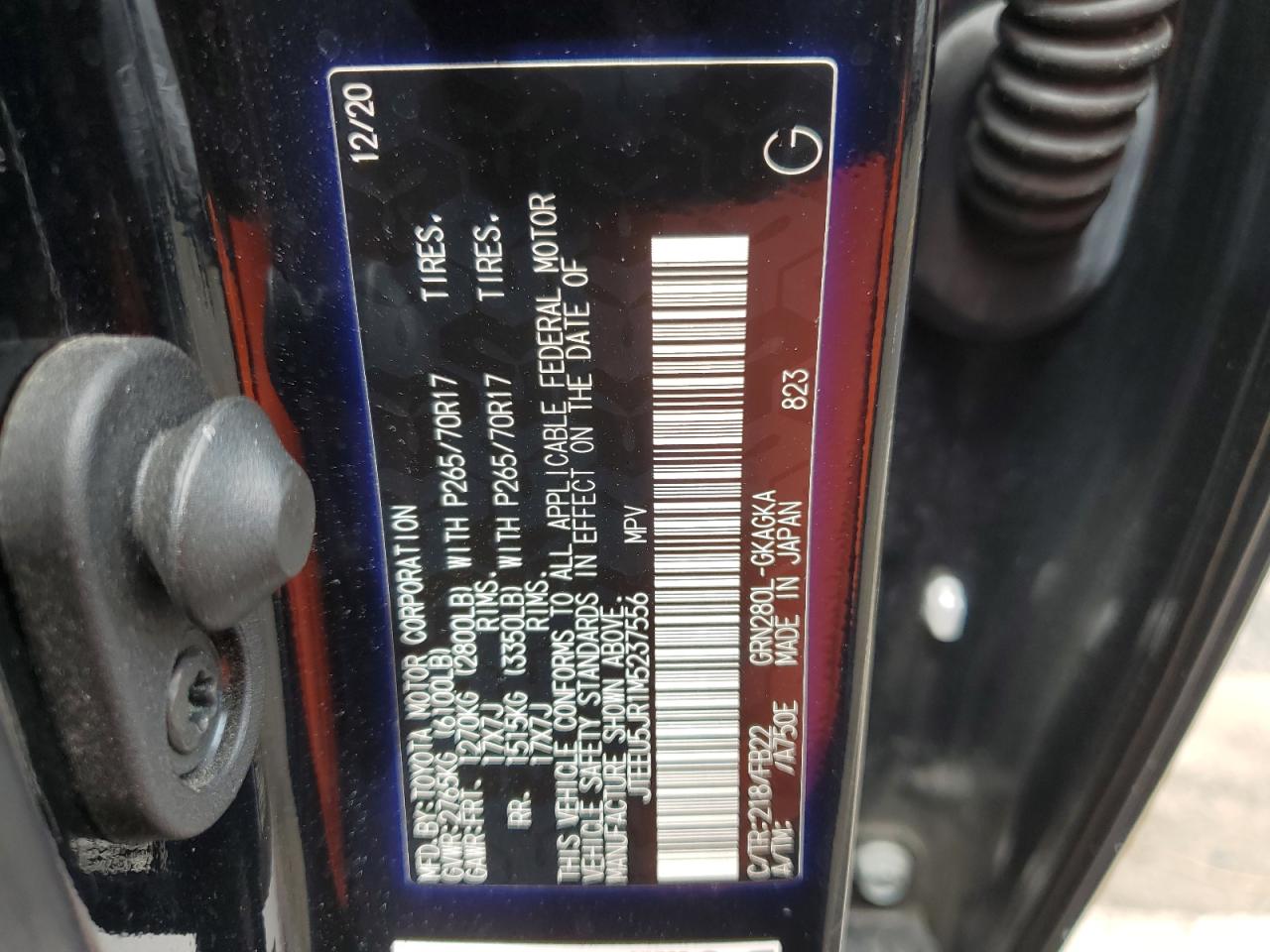 2021 Toyota 4Runner Sr5 VIN: JTEEU5JR1M5237556 Lot: 62534125