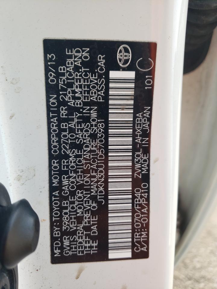 2013 Toyota Prius VIN: JTDKN3DU1D5703981 Lot: 59977415