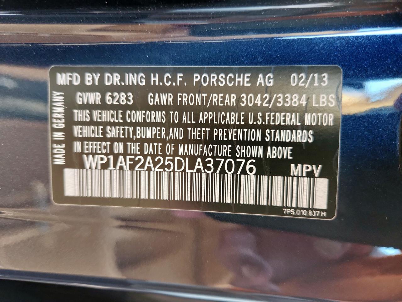 2013 Porsche Cayenne VIN: WP1AF2A25DLA37076 Lot: 62026655