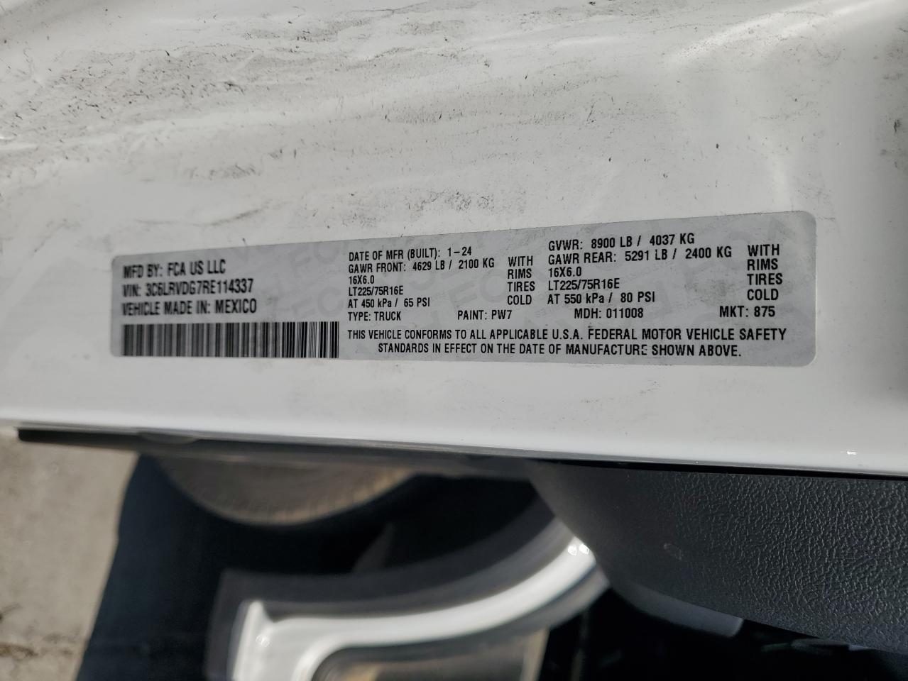 2024 Ram Promaster 2500 2500 High VIN: 3C6LRVDG7RE114337 Lot: 63038625