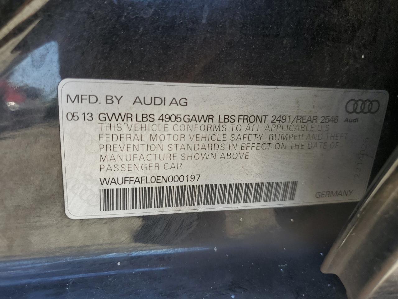 2014 Audi A4 Premium Plus VIN: WAUFFAFL0EN000197 Lot: 62939845
