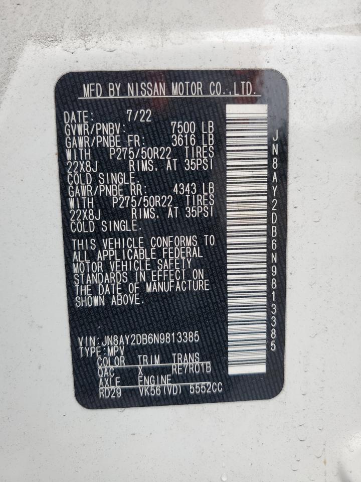 2022 Nissan Armada Platinum VIN: JN8AY2DB6N9813385 Lot: 61290565