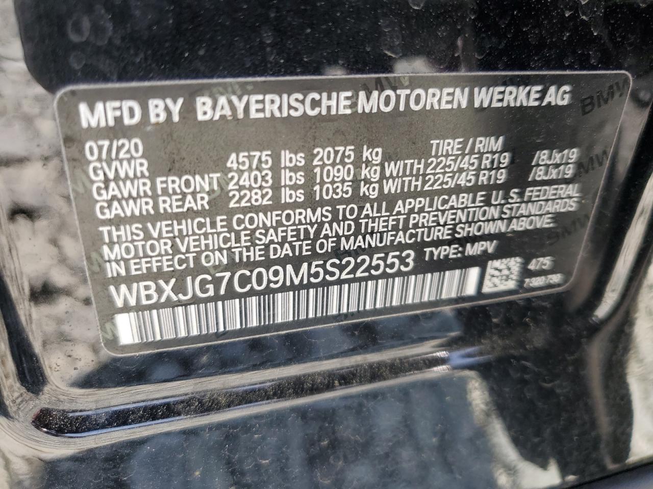 2021 BMW X1 Sdrive28I VIN: WBXJG7C09M5S22553 Lot: 60123555