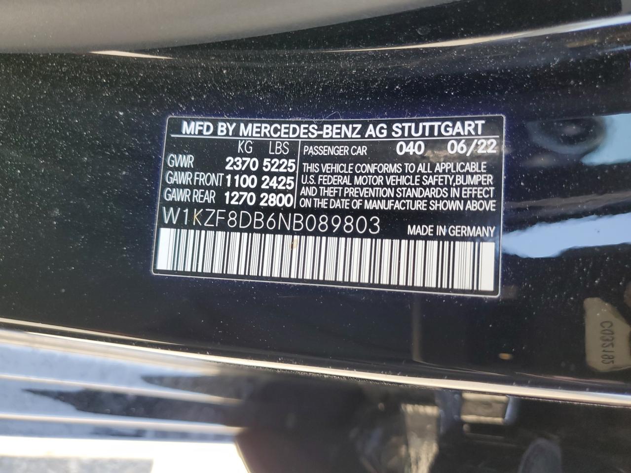 2022 Mercedes-Benz E 350 VIN: W1KZF8DB6NB089803 Lot: 61291335