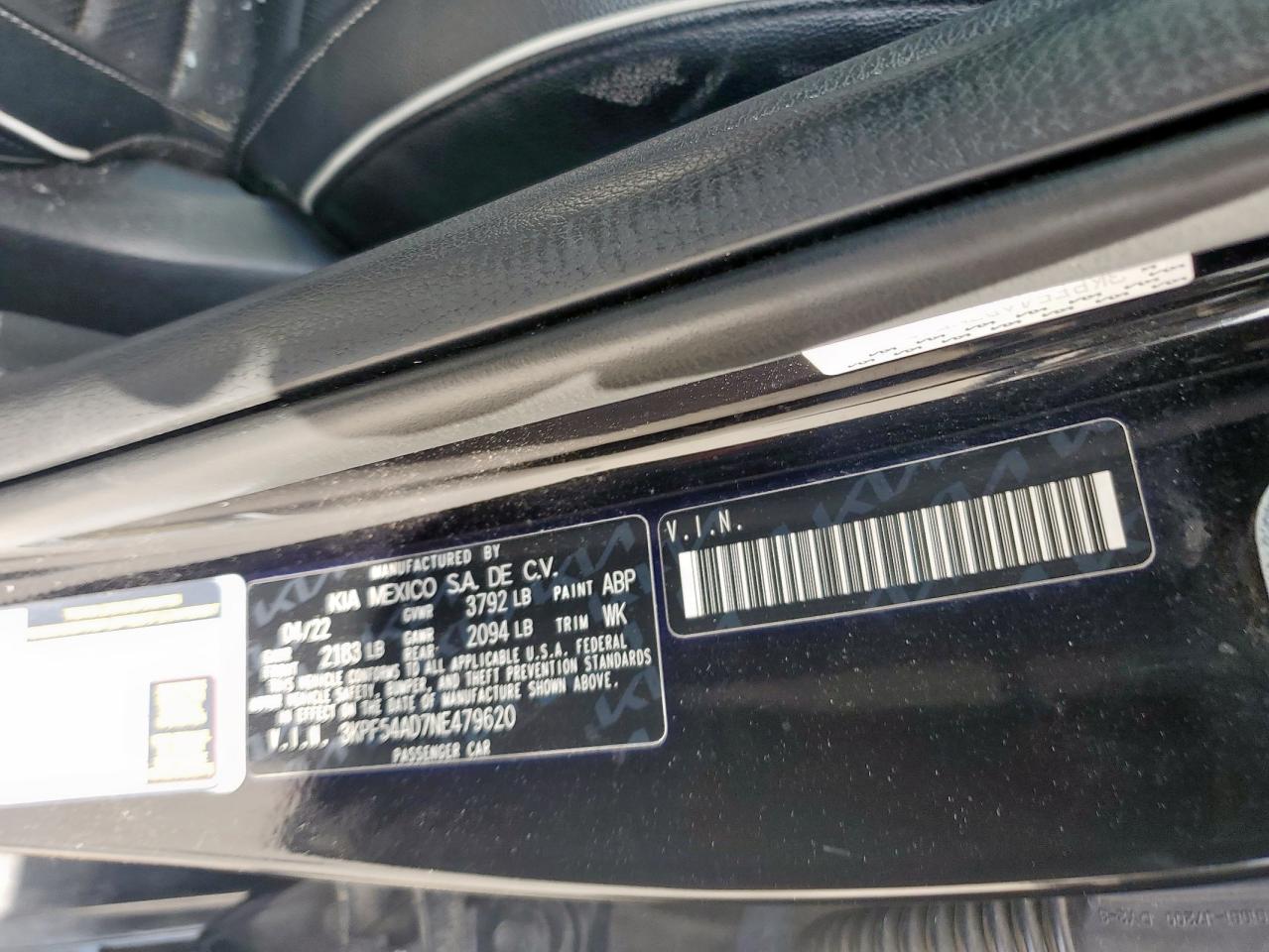 2022 Kia Forte Gt Line VIN: 3KPF54AD7NE479620 Lot: 62429815