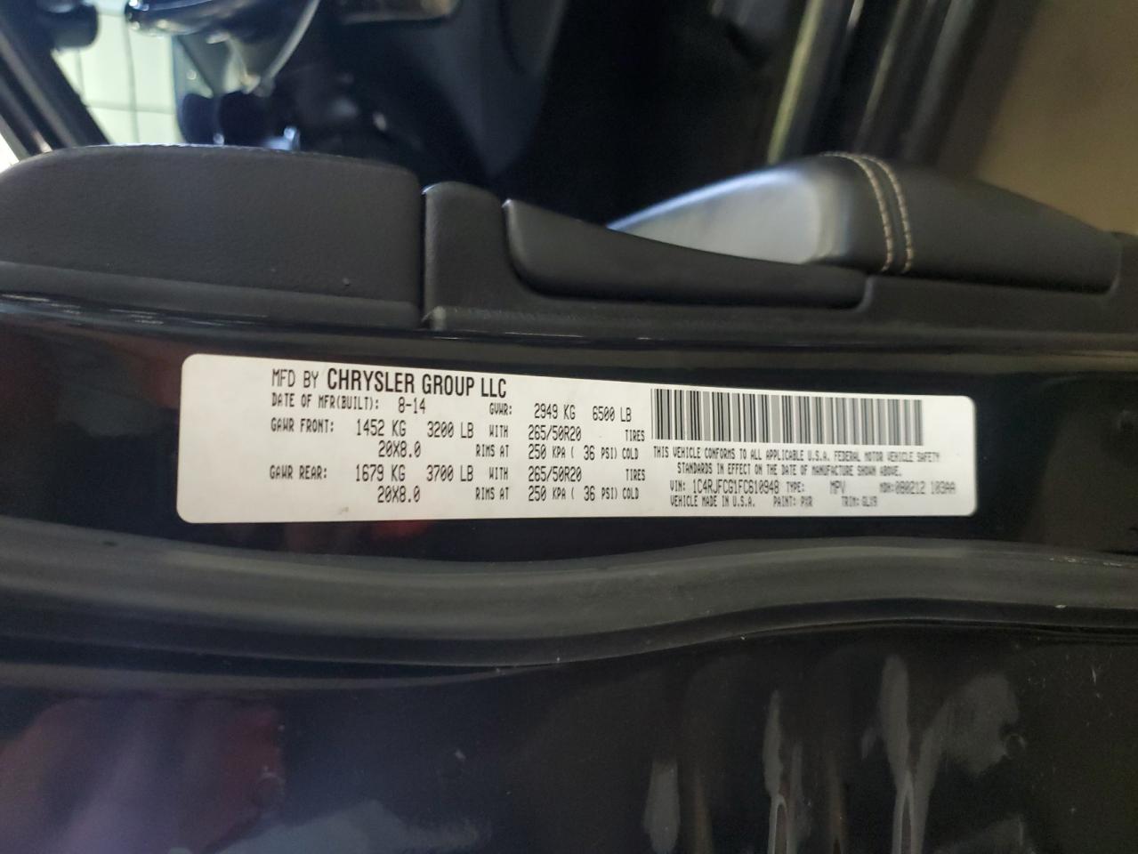 2015 Jeep Grand Cherokee Overland VIN: 1C4RJFCG1FC610948 Lot: 63037285