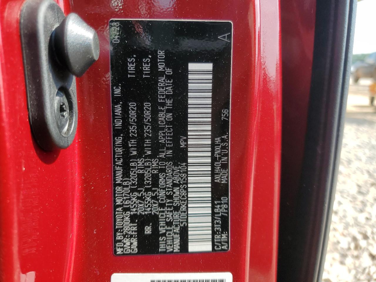 2023 Toyota Sienna Limited VIN: 5TDERKEC8PS158104 Lot: 59572195