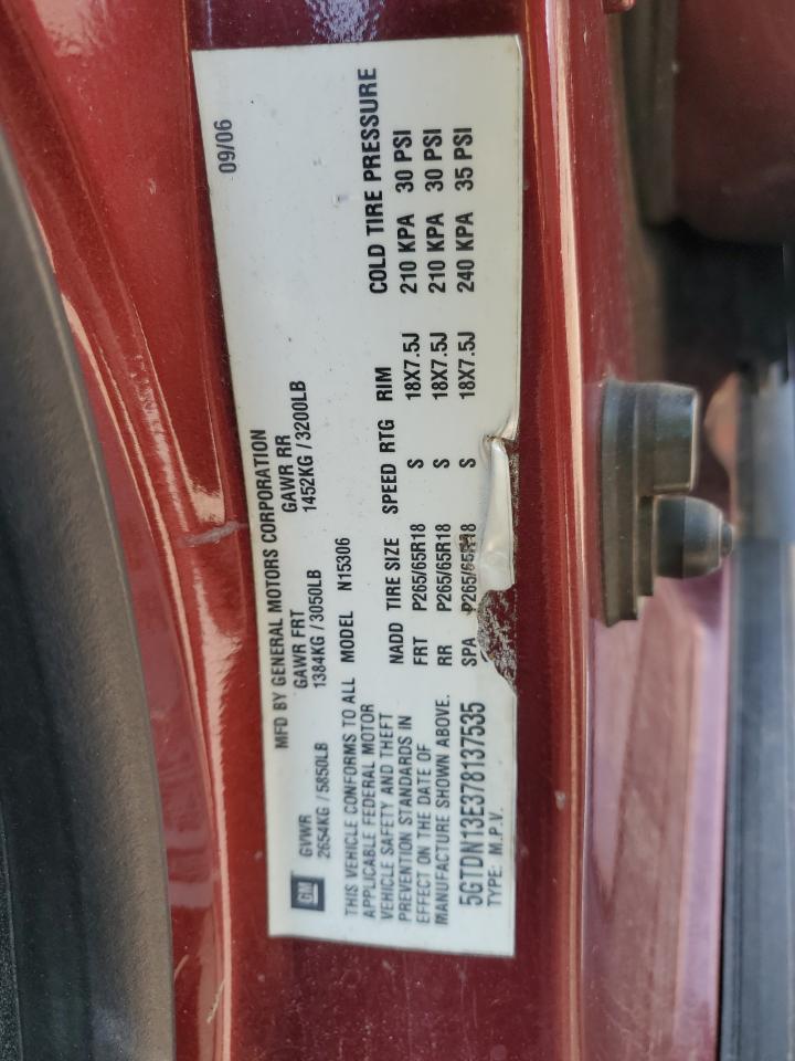 2007 Hummer H3 VIN: 5GTDN13E378137535 Lot: 62911525