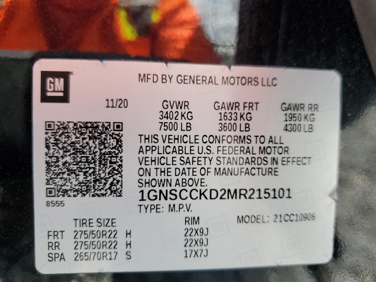 2021 Chevrolet Suburban C1500 Lt VIN: 1GNSCCKD2MR215101 Lot: 61235705