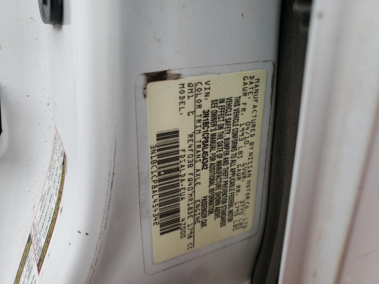 2010 Nissan Versa S VIN: 3N1BC1CP8AL454342 Lot: 62788465