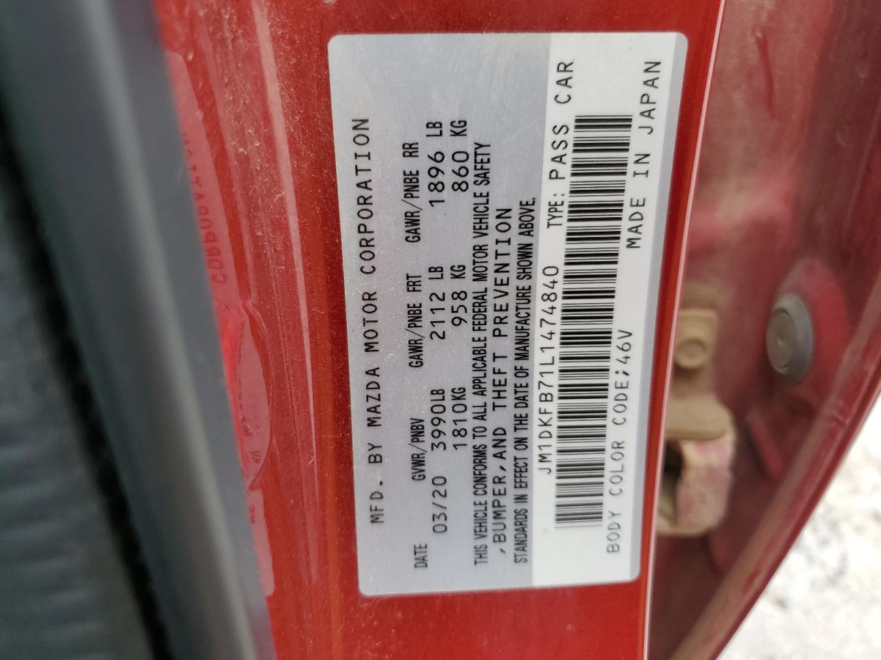 2020 Mazda Cx-3 Sport VIN: JM1DKFB71L1474840 Lot: 61191145