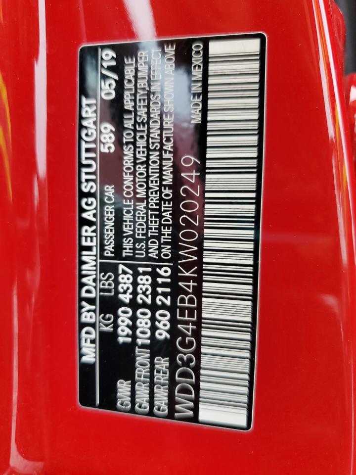 2019 Mercedes-Benz A 220 VIN: WDD3G4EB4KW020249 Lot: 59497965