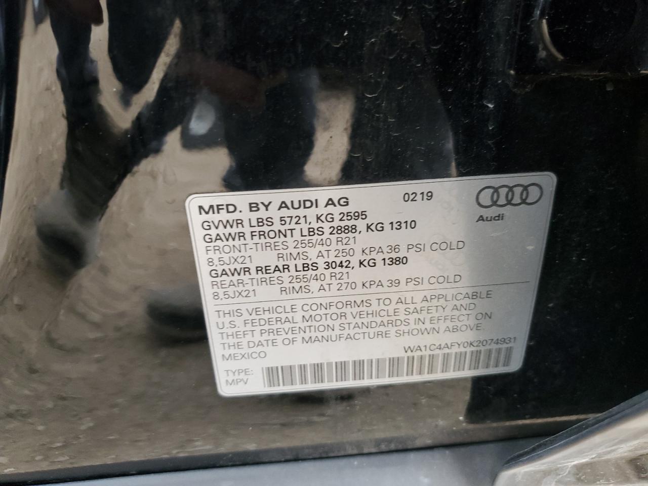 2019 Audi Sq5 Prestige VIN: WA1C4AFY0K2074931 Lot: 61061885
