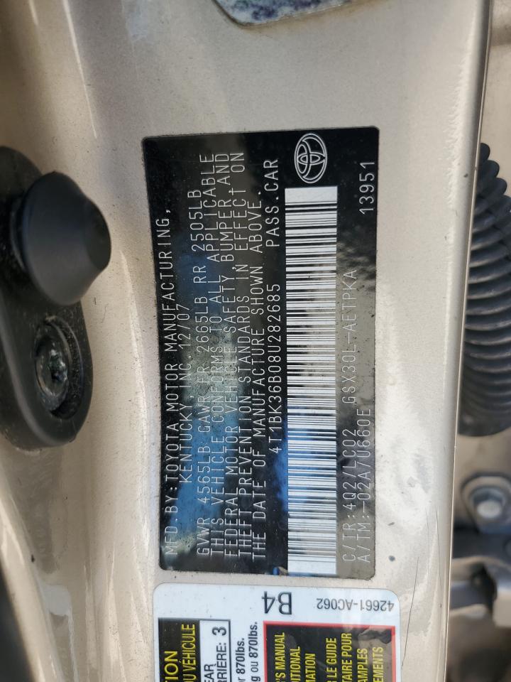 2008 Toyota Avalon Xl VIN: 4T1BK36B08U282685 Lot: 61993515