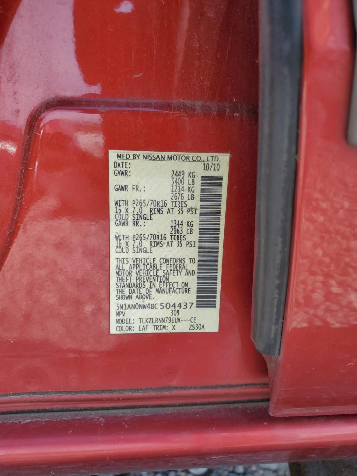 2011 Nissan Xterra Off Road VIN: 5N1AN0NW4BC504437 Lot: 60660135