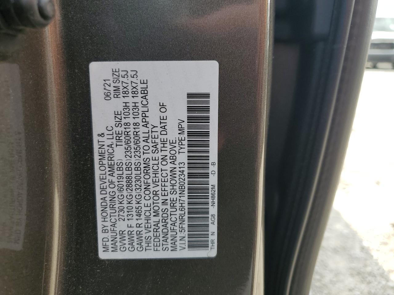 2022 Honda Odyssey Exl VIN: 5FNRL6H71NB023413 Lot: 59482685