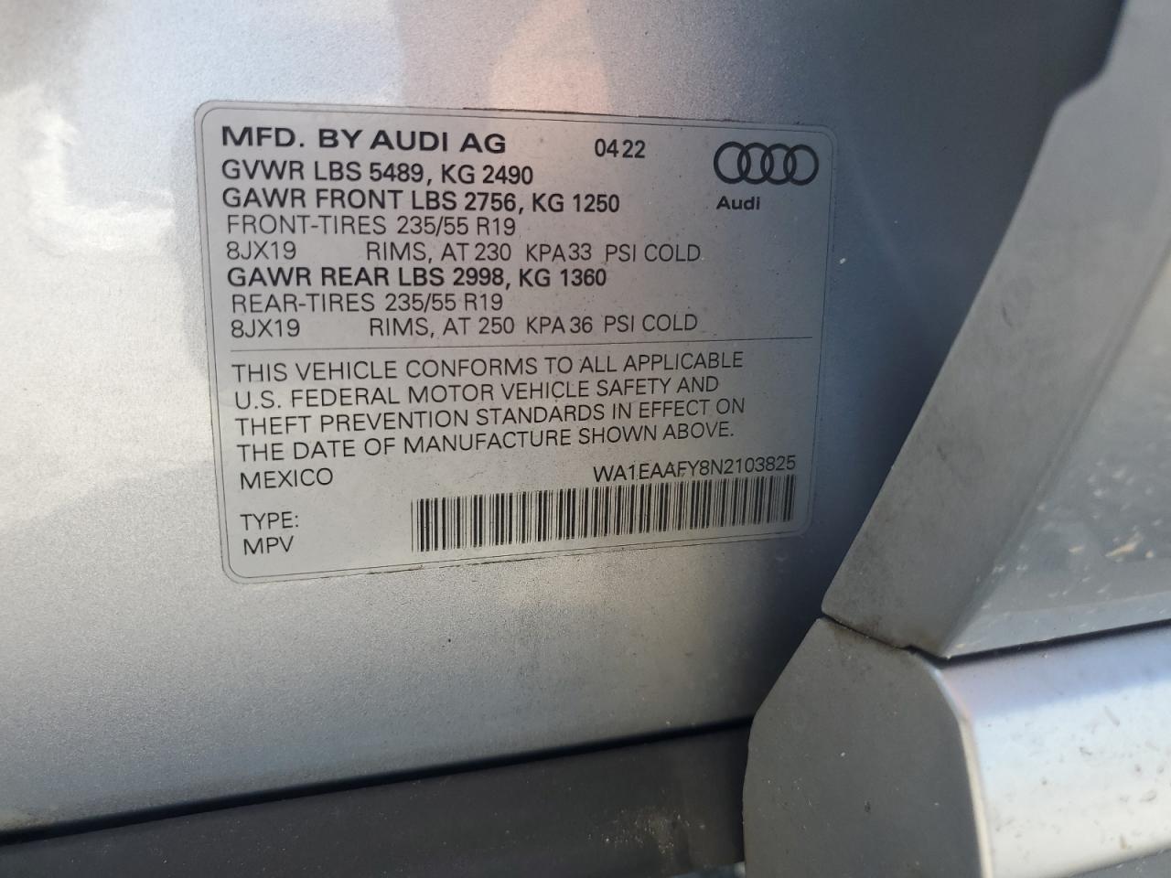 2022 Audi Q5 Premium Plus 45 VIN: WA1EAAFY8N2103825 Lot: 62484685