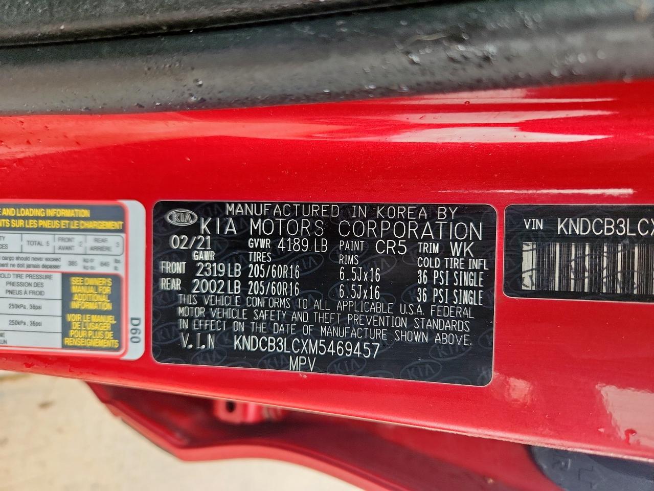 2021 Kia Niro Lx VIN: KNDCB3LCXM5469457 Lot: 60301005