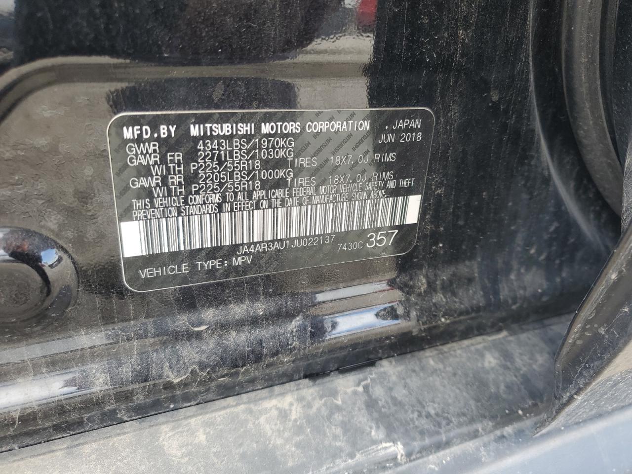 2018 Mitsubishi Outlander Sport Es VIN: JA4AR3AU1JU022137 Lot: 62951825