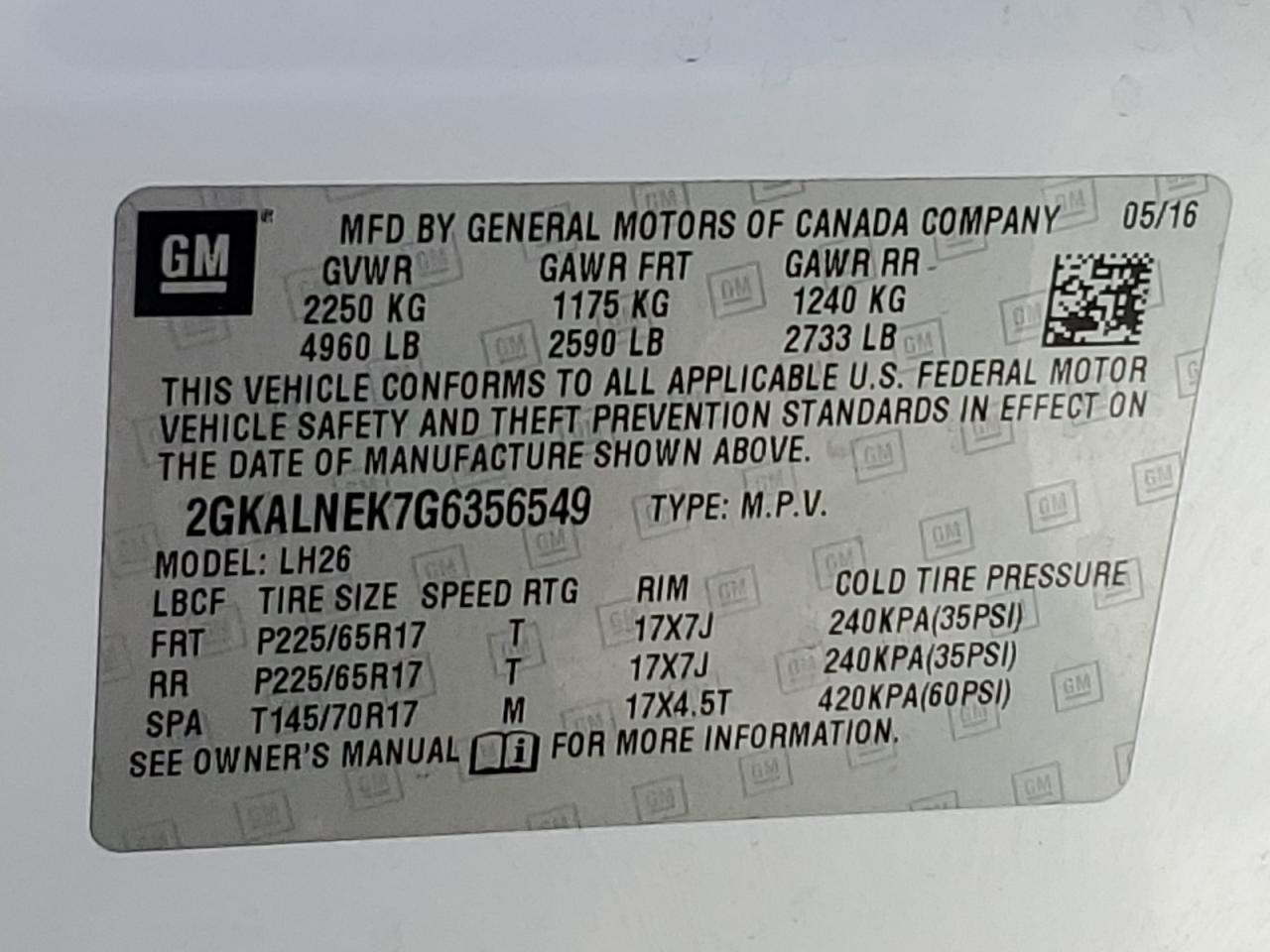 2016 GMC Terrain Sle VIN: 2GKALNEK7G6356549 Lot: 63024285