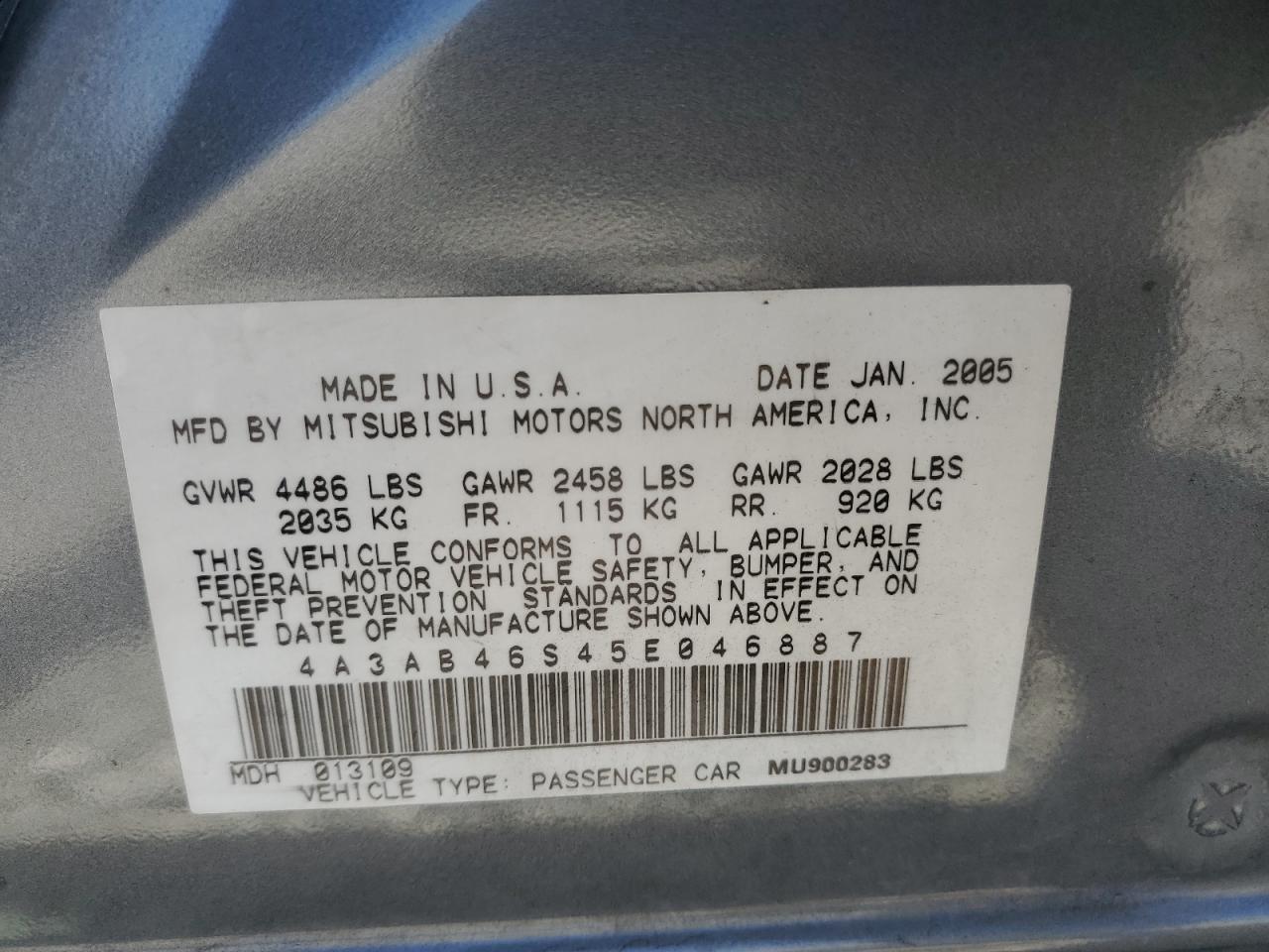 2005 Mitsubishi Galant Ls High VIN: 4A3AB46S45E046887 Lot: 62681735