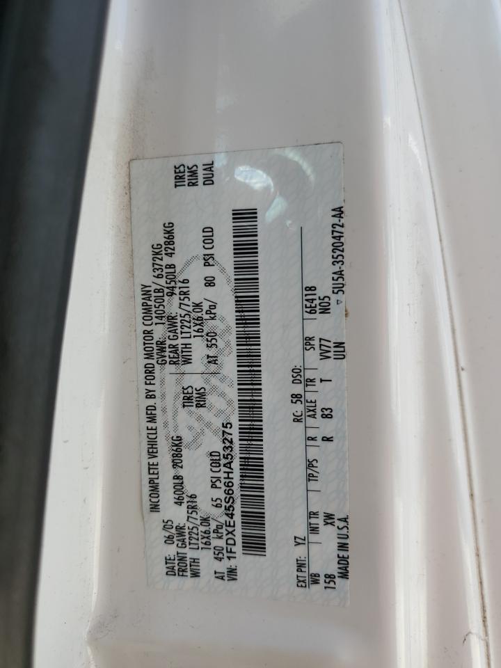 2006 Ford Econoline E450 Super Duty Cutaway Van VIN: 1FDXE45S66HA53275 Lot: 61625435
