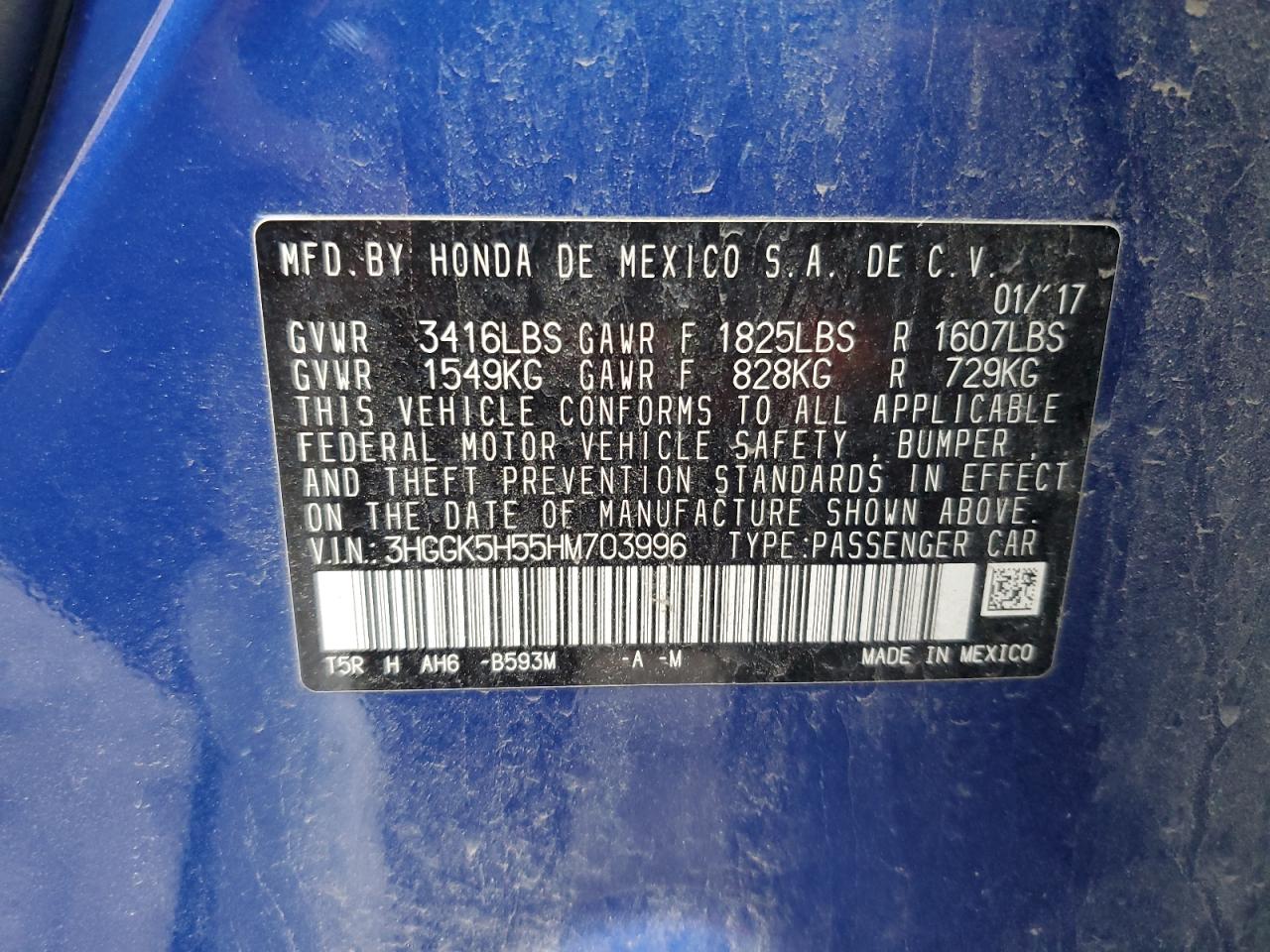2017 Honda Fit Lx VIN: 3HGGK5H55HM703996 Lot: 61653735
