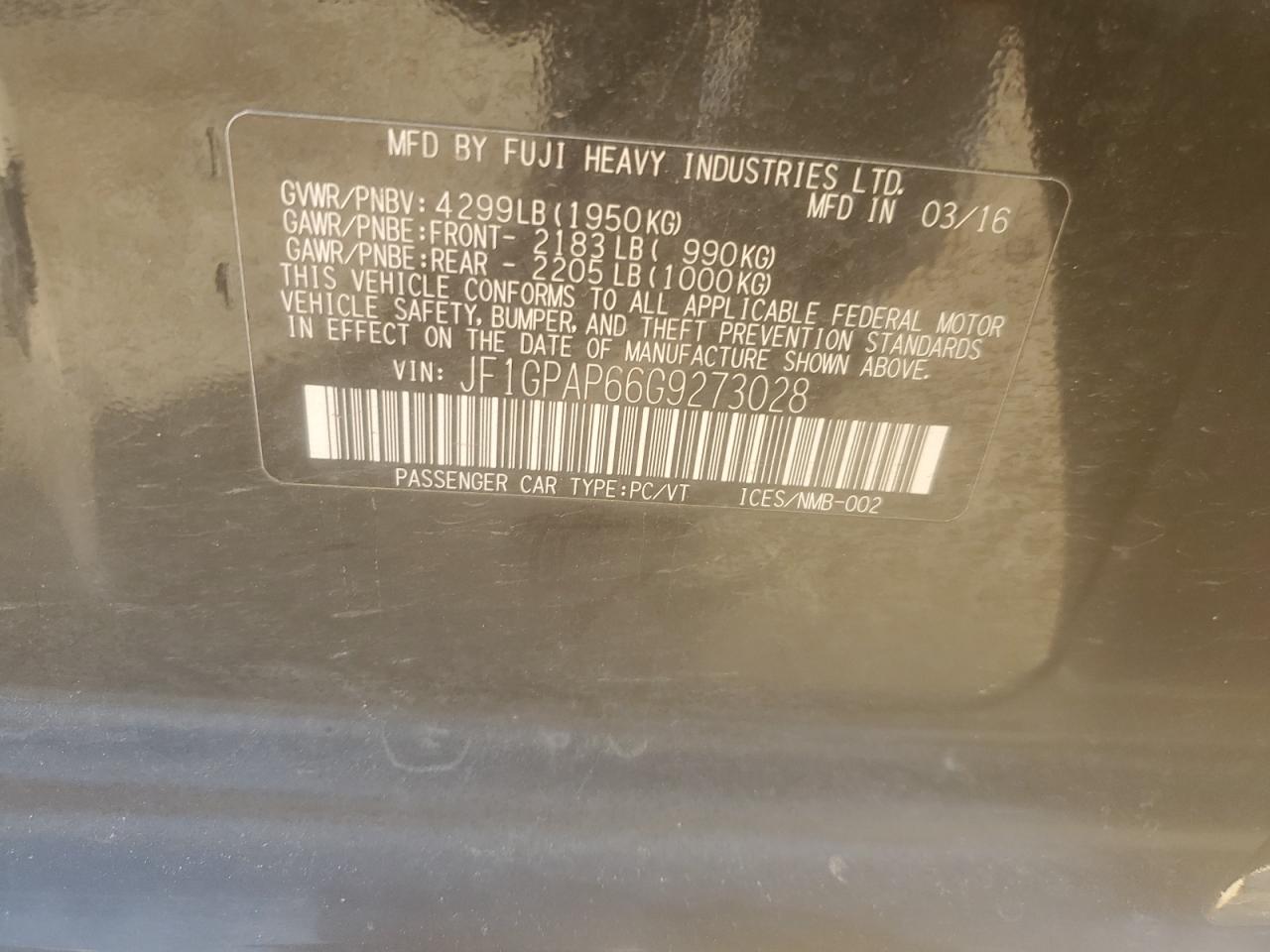 2016 Subaru Impreza Sport Premium VIN: JF1GPAP66G9273028 Lot: 61245605