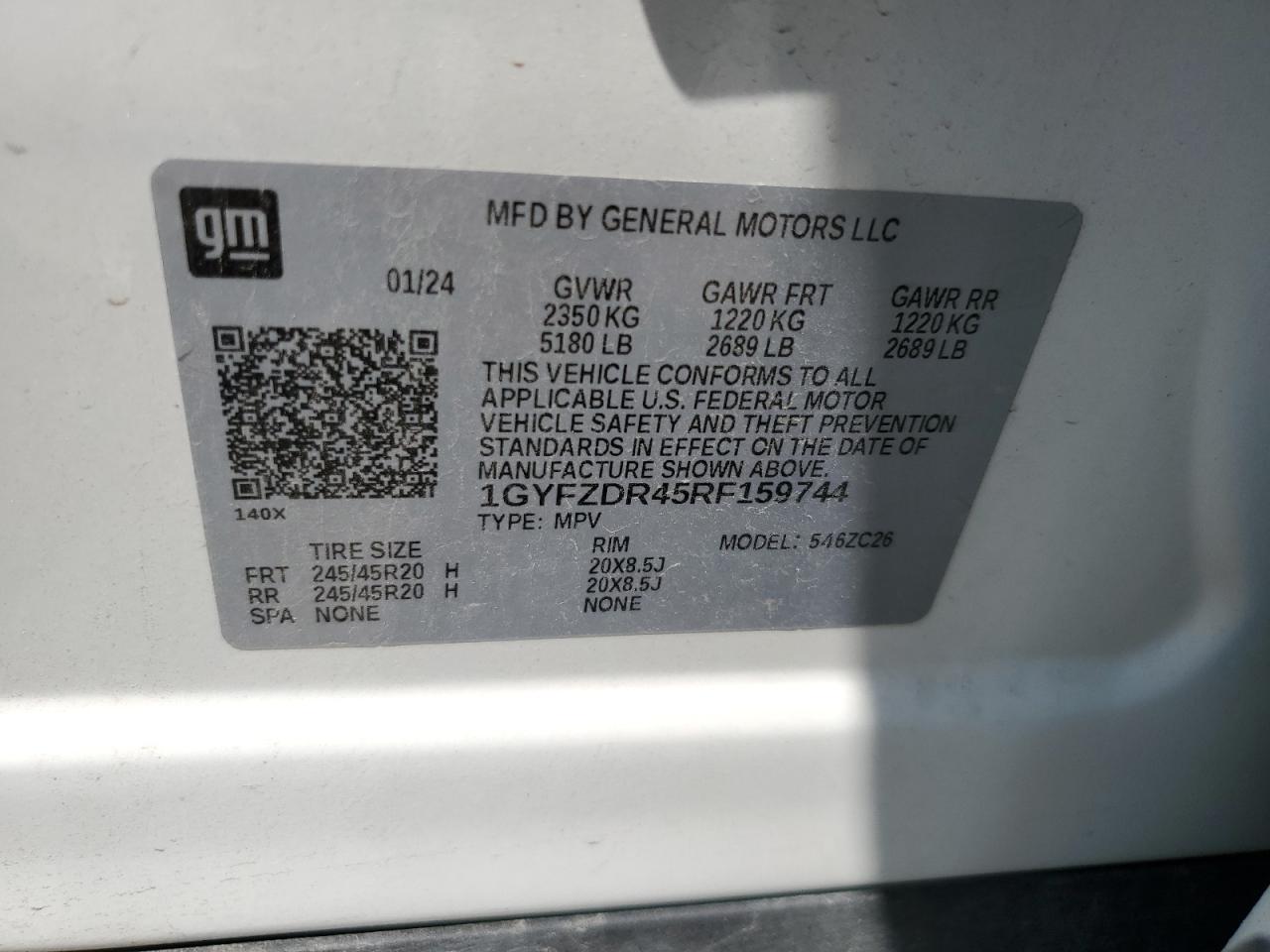 2024 Cadillac Xt4 Premium Luxury VIN: 1GYFZDR45RF159744 Lot: 62068595