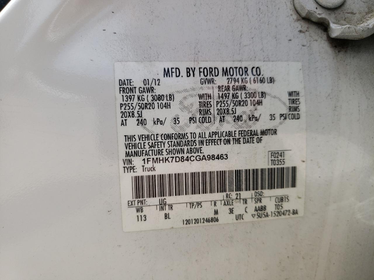FORD EXPLORER 2012 VIN 1FMHK7D84CGA98463 фото 13