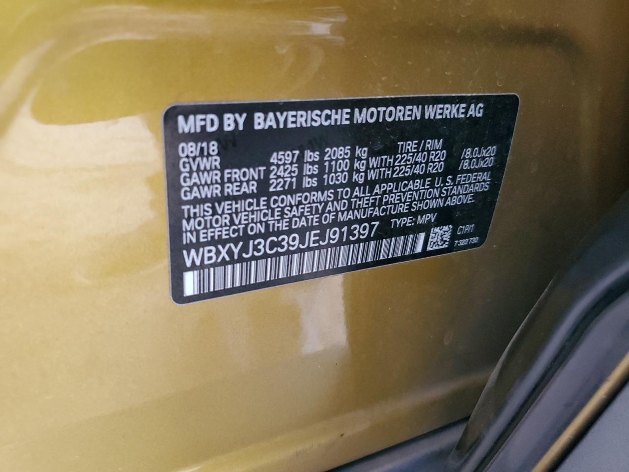 2018 BMW X2 Sdrive28I VIN: WBXYJ3C39JEJ91397 Lot: 62168425