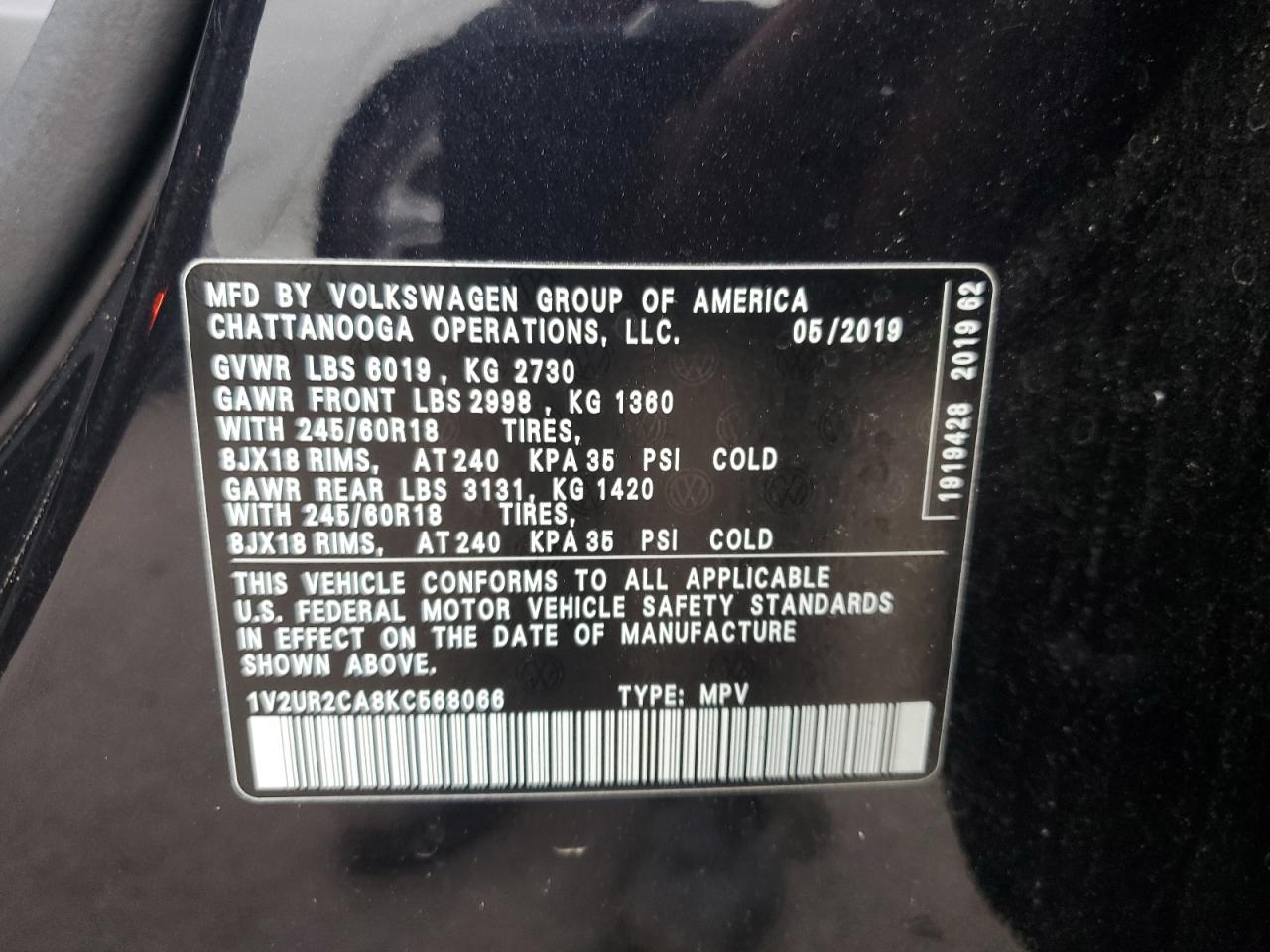 2019 Volkswagen Atlas Se VIN: 1V2UR2CA8KC568066 Lot: 63006865