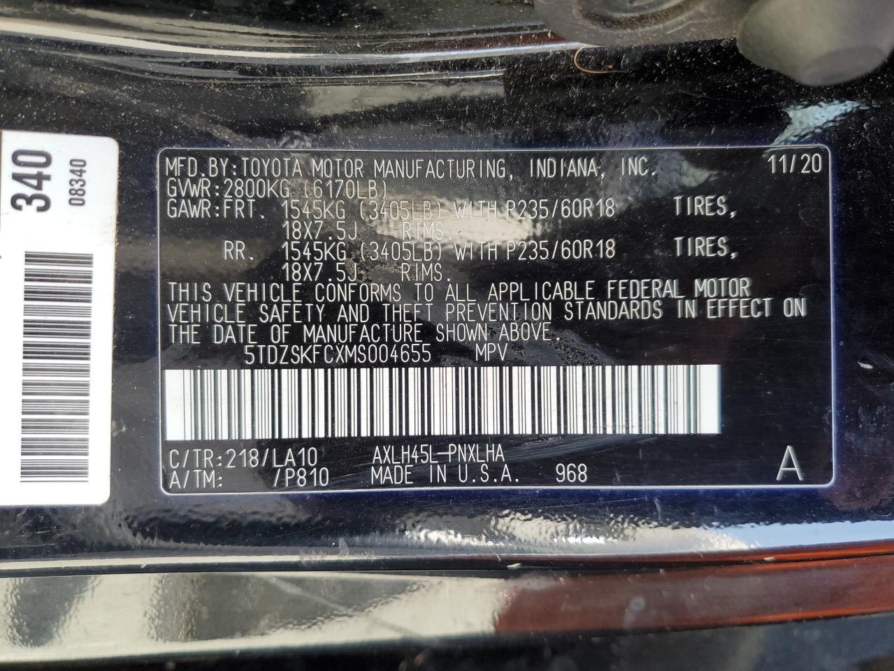 2021 Toyota Sienna Limited VIN: 5TDZSKFCXMS004655 Lot: 60366285
