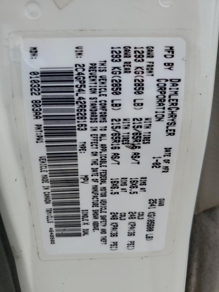 2002 Chrysler Town & Country Lxi VIN: 2C4GP54L42R628163 Lot: 58827765