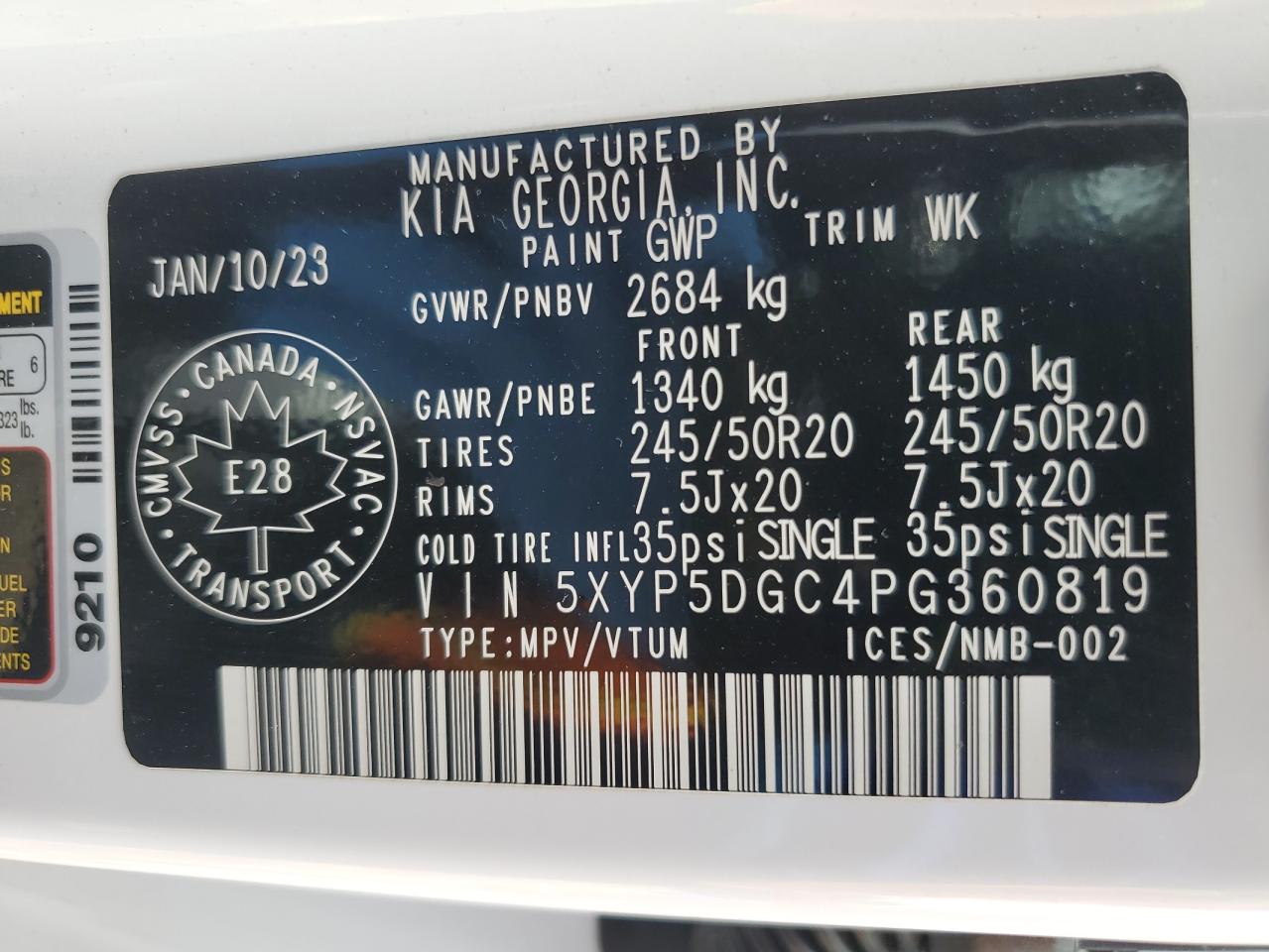 2023 Kia Telluride Sx VIN: 5XYP5DGC4PG360819 Lot: 62531715