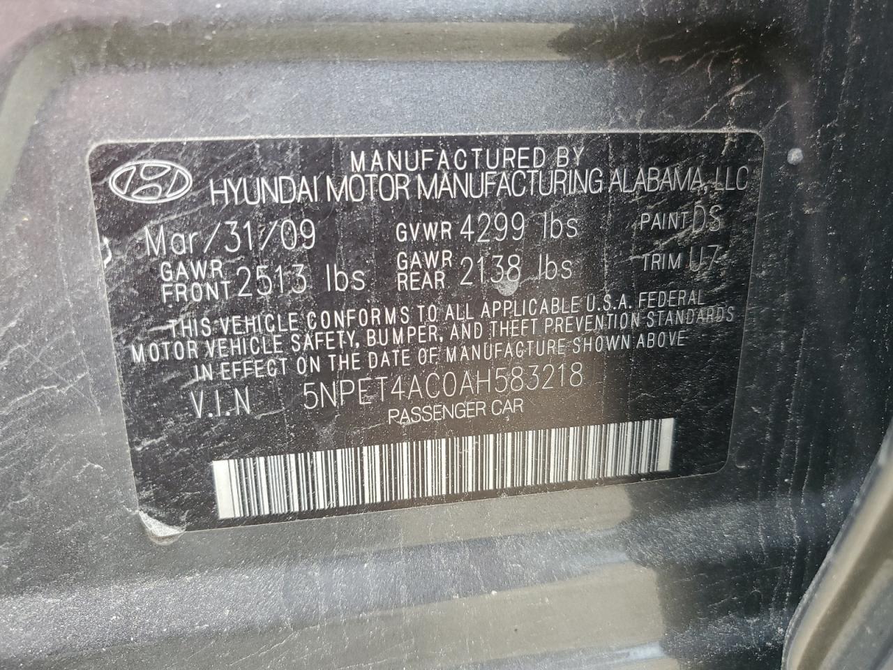 HYUNDAI SONATA 2010 VIN 5NPET4AC0AH583218 фото 13