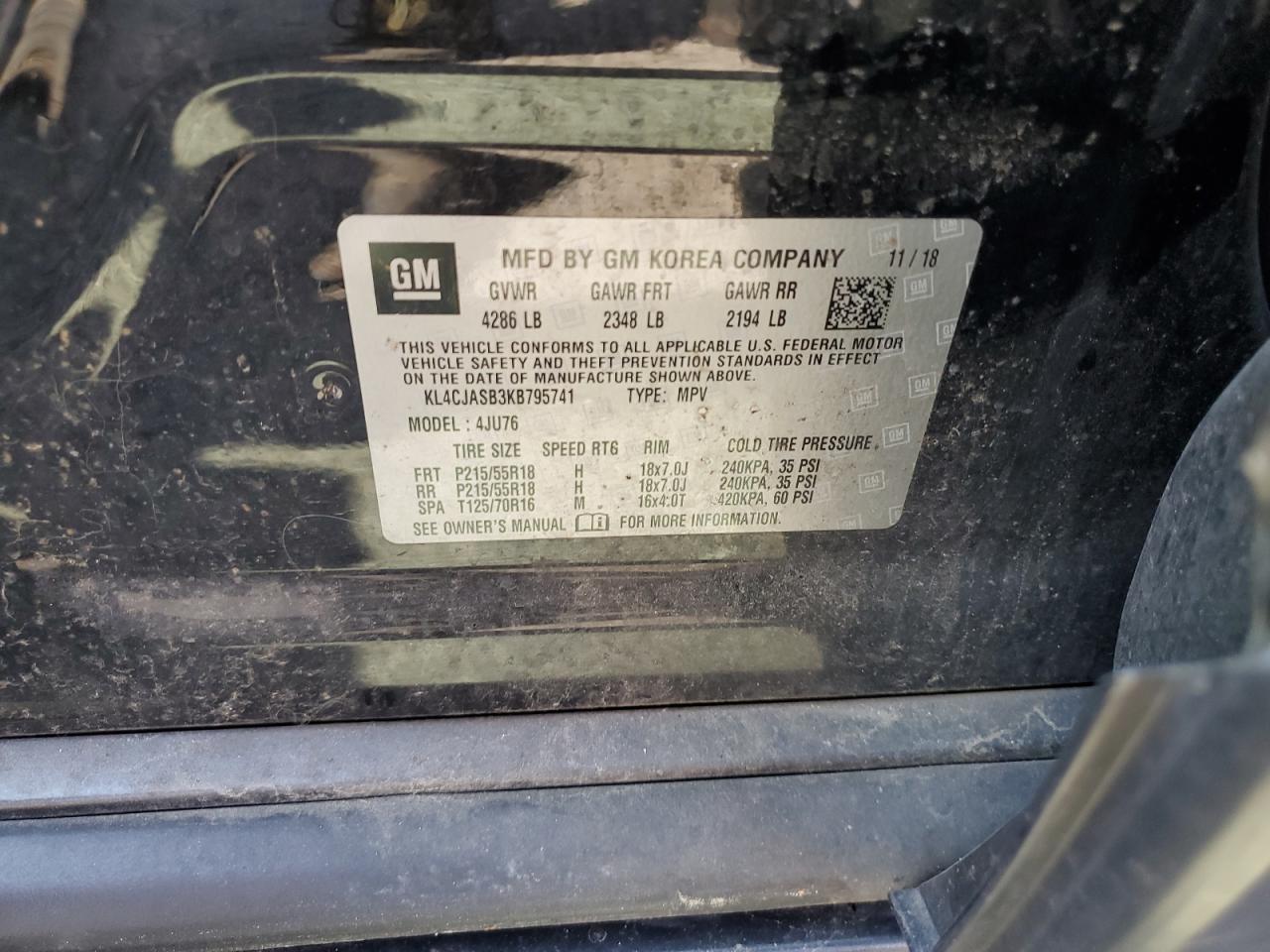 2019 Buick Encore Preferred VIN: KL4CJASB3KB795741 Lot: 61841655