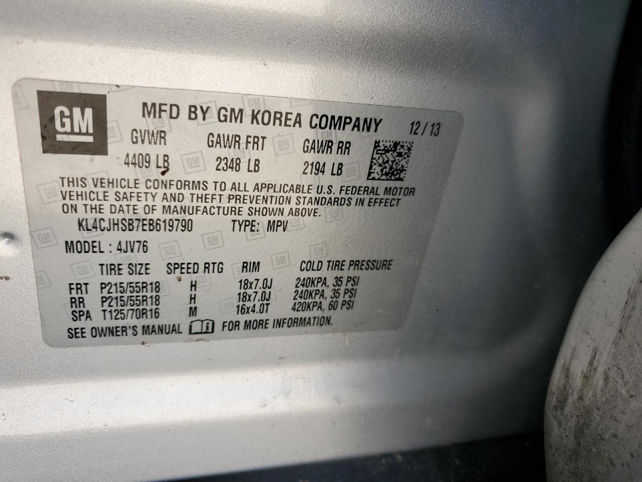 2014 Buick Encore Premium VIN: KL4CJHSB7EB619790 Lot: 62770845