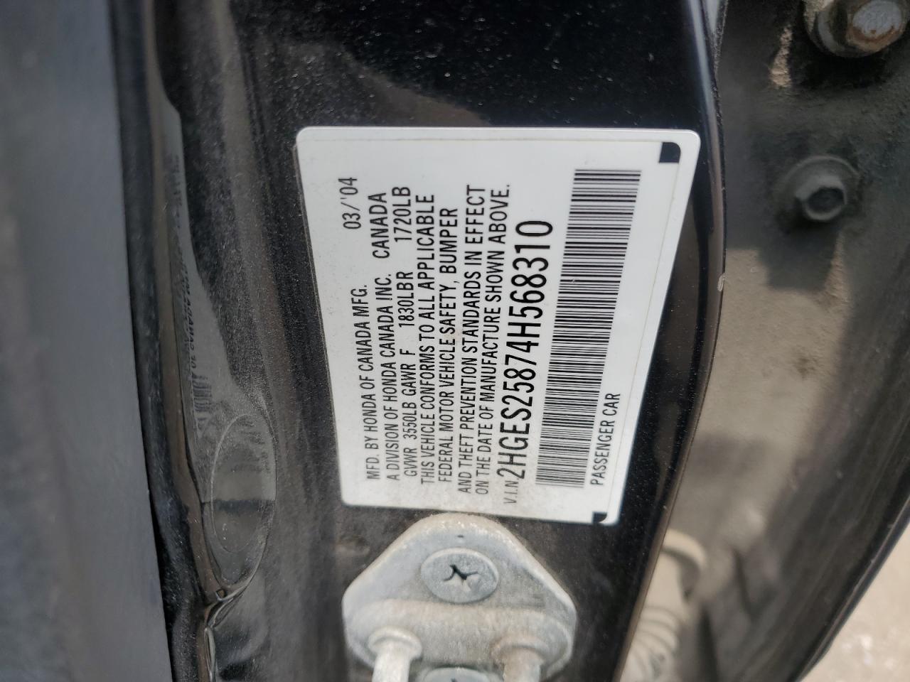 2004 Honda Civic Ex VIN: 2HGES25874H568310 Lot: 65784825