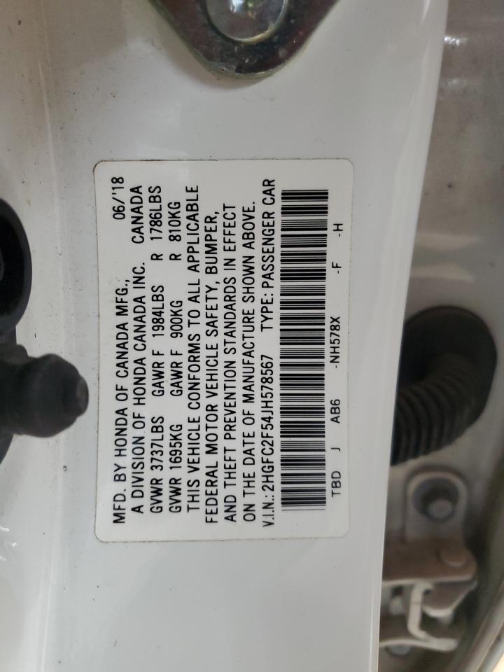 2018 Honda Civic Lx VIN: 2HGFC2F54JH578567 Lot: 62667855