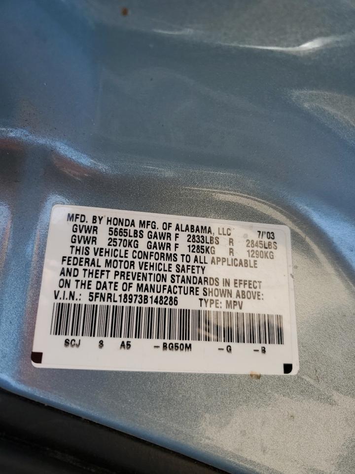2003 Honda Odyssey Exl VIN: 5FNRL18973B148286 Lot: 63127535