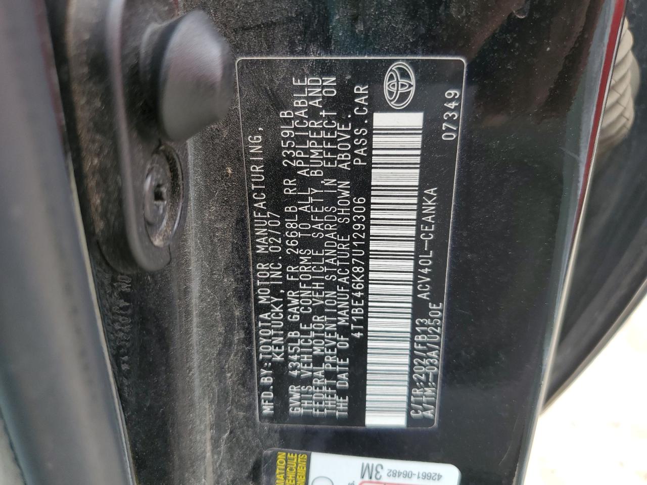 2007 Toyota Camry Ce VIN: 4T1BE46K87U129306 Lot: 59044095