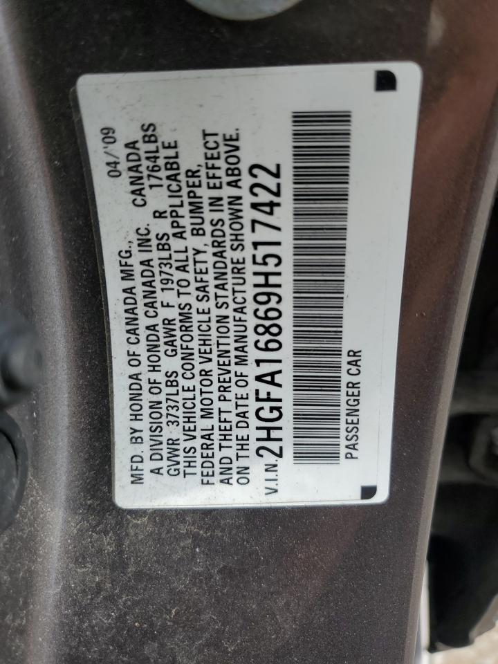 2009 Honda Civic Ex VIN: 2HGFA16869H517422 Lot: 61356675