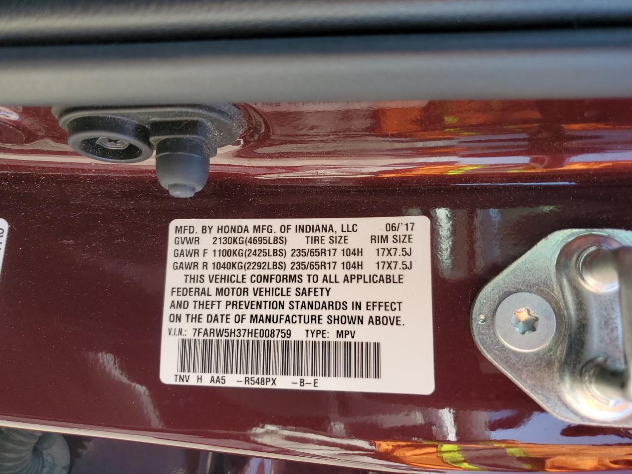 HONDA CRV 2017 VIN 7FARW5H37HE008759 фото 13